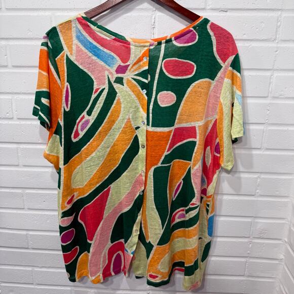 Christian Siriano NWT 100% Linen Abstract Print Tee Short Sleeve Back Button 3X - Picture 6 of 13